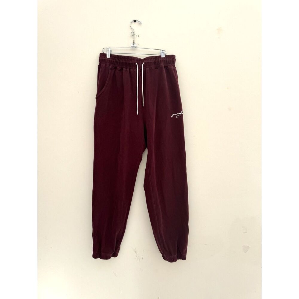 YoungLA Lounge Joggers L Burgundy Wine Relaxed Fit Sweatpants Streetwear